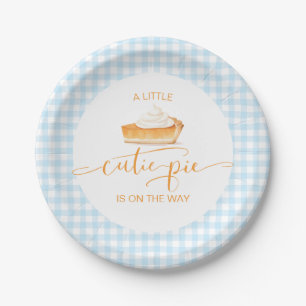Cutie Pie pumpkin pie blue plaid baby shower Paper Plates