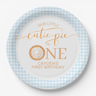 Cutie Pie pumpkin pie blueplaid First Birthday Paper Plates