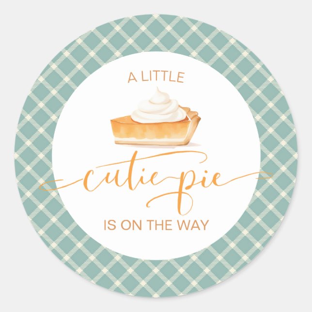 Cutie Pie pumpkin pie Fall plaid baby shower Classic Round Sticker (Front)