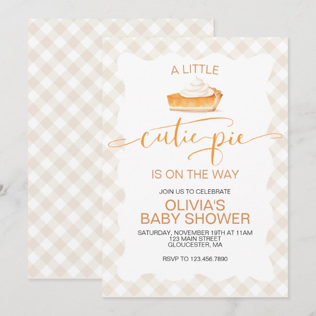 Cutie Pie pumpkin pie Fall plaid Baby Shower Invitation (Front/Back)