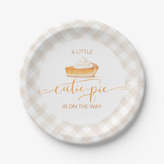 Cutie Pie pumpkin pie Fall plaid baby shower Paper Plates (Front)