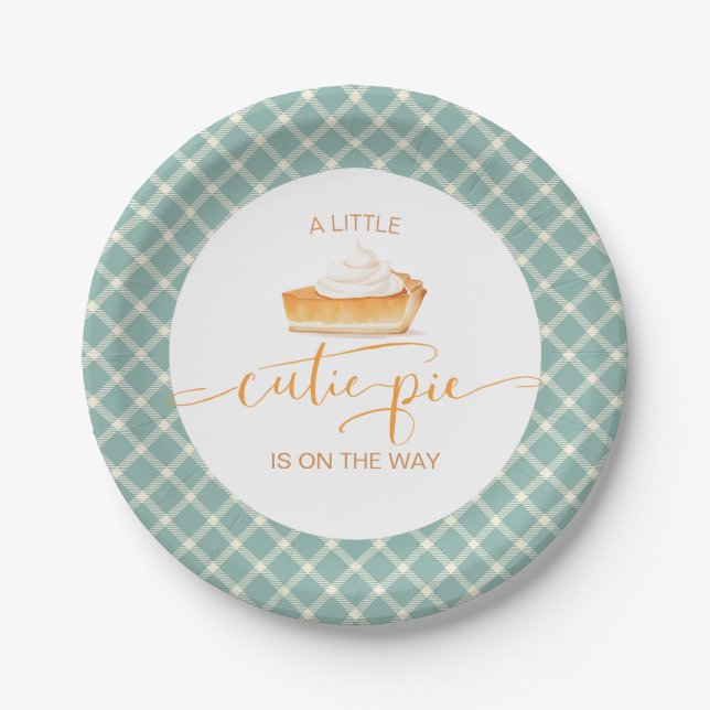 Cutie Pie pumpkin pie Fall plaid baby shower Paper Plates (Front)