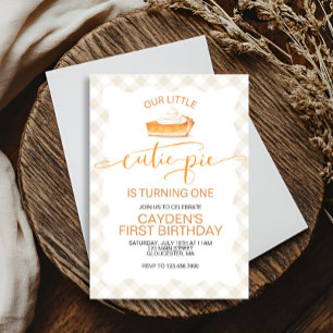 Cutie Pie pumpkin pie Fall plaid First Birthday Invitation