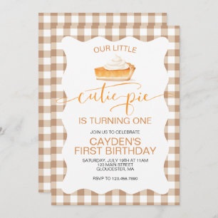 Cutie Pie pumpkin pie Fall plaid First Birthday Invitation