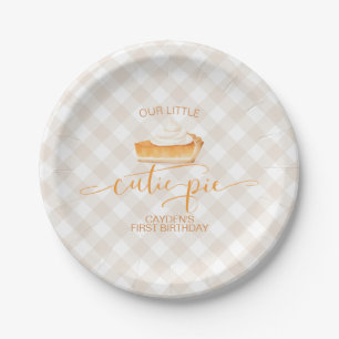 Cutie Pie pumpkin pie Fall plaid First Birthday Paper Plates