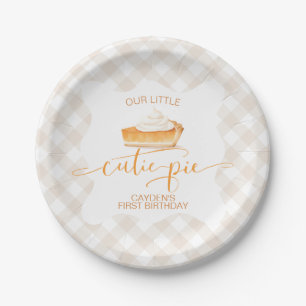 Cutie Pie pumpkin pie Fall plaid First Birthday Paper Plates