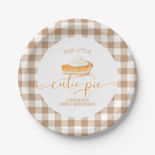 Cutie Pie pumpkin pie Fall plaid First Birthday Paper Plates