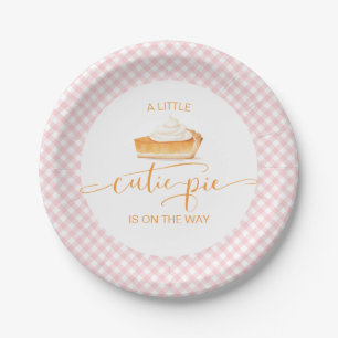 Cutie Pie pumpkin pie pink plaid baby shower Paper Plates
