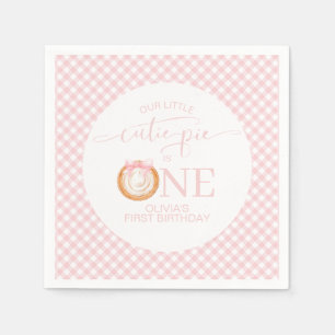 Cutie Pie pumpkin pie pink plaid First Birthday Napkins