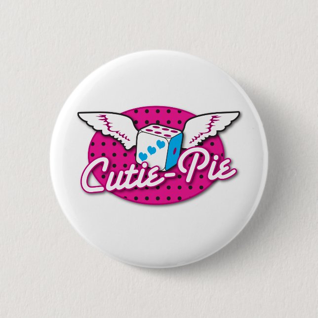 Cutie-Pie rockabilly cute dice with wings Button (Front)