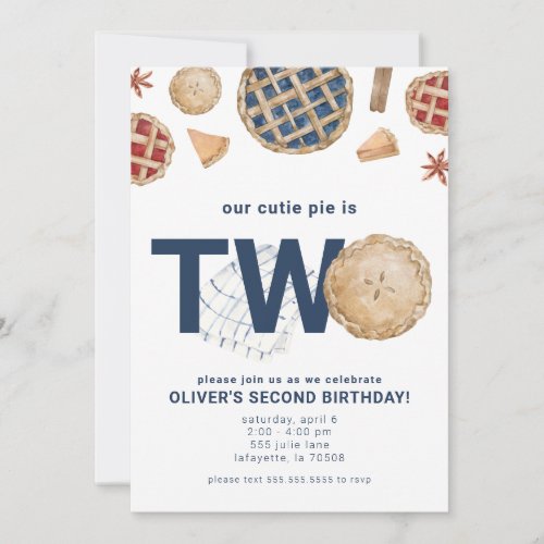 Cutie Pie Second Birthday Party Invitation 