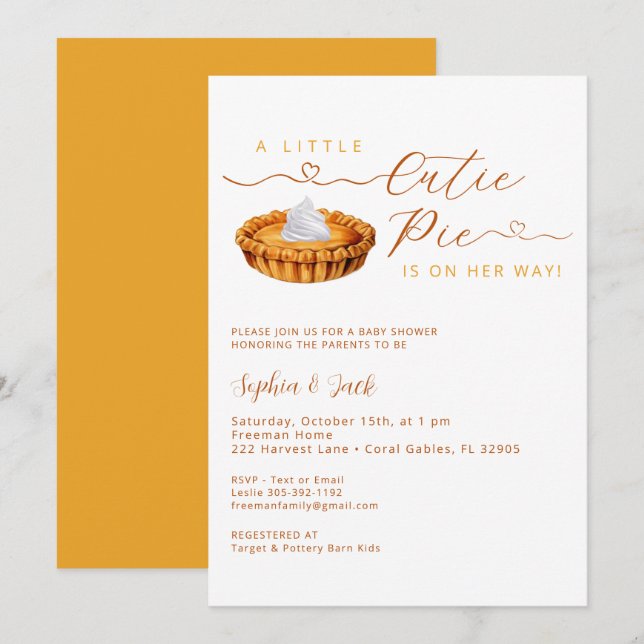 Cutie Pie Thanksgiving Baby Shower Invitation (Front/Back)