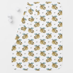 Cutie Pie Watercolor Sloth Pattern Baby Blanket