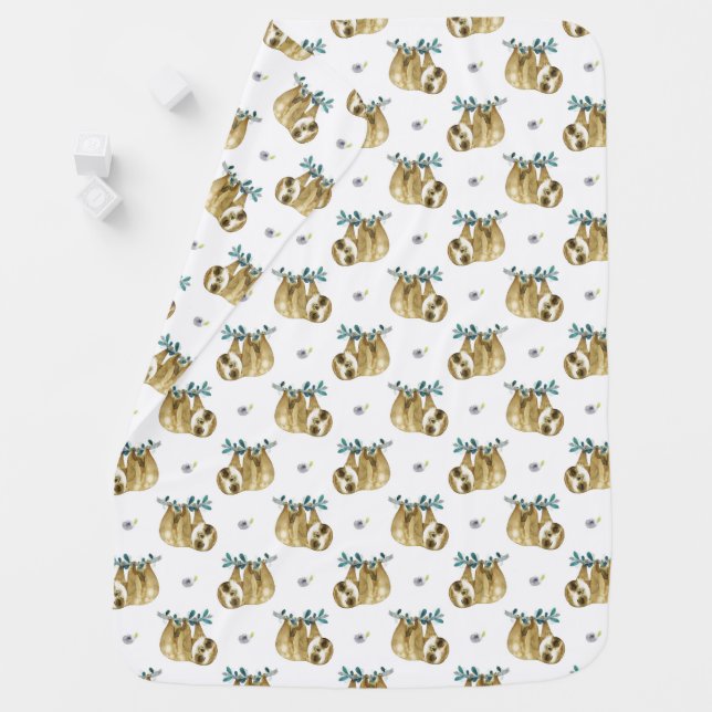 Cutie Pie Watercolor Sloth Pattern Baby Blanket (In Situ)