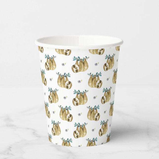 Cutie Pie Watercolor Sloth Pattern Paper Cups (Left)