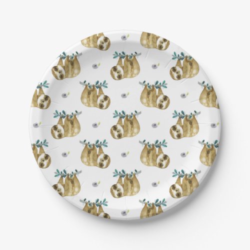 Cutie Pie Watercolor Sloth Pattern Paper Plates