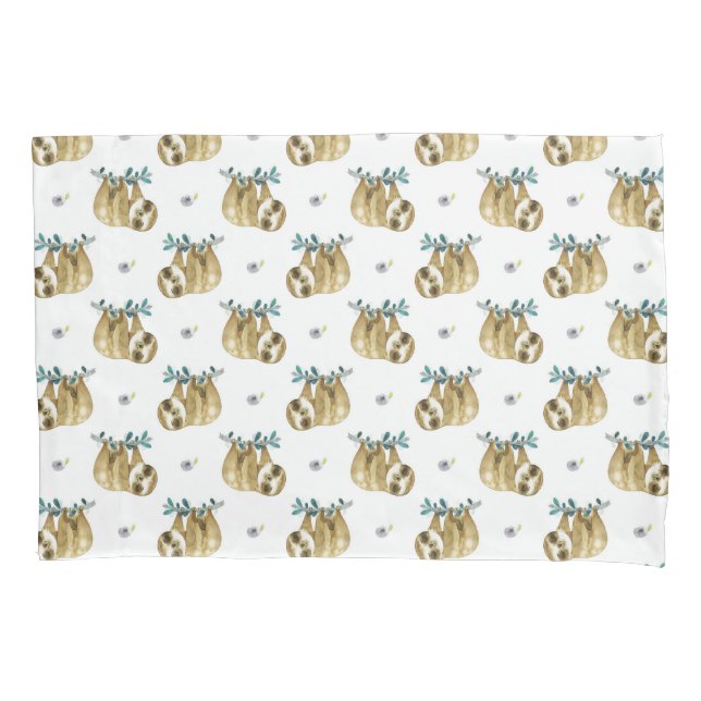 Cutie Pie Watercolor Sloth Pattern Pillow Case (Front-Left)