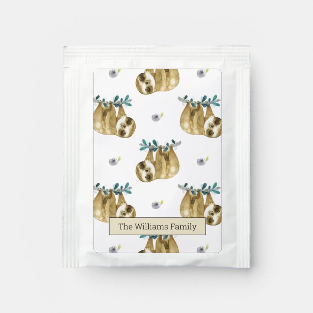 Cutie Pie Watercolor Sloth Pattern Tea Bag Drink Mix (Front)