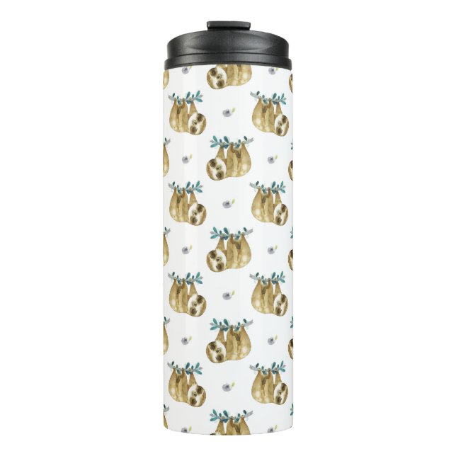 Cutie Pie Watercolor Sloth Pattern Thermal Tumbler (Front)