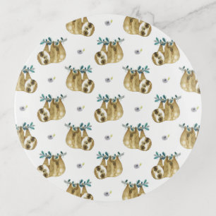 Cutie Pie Watercolor Sloth Pattern Trinket Tray