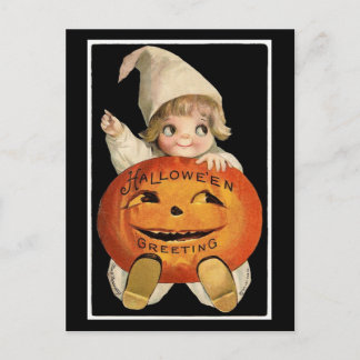 Cutie-Pie With Pumpkin – Halloween Postcard