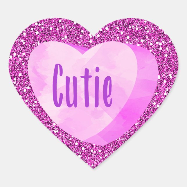 Cutie Pink Candy Heart Faux Glitter Sticker (Front)