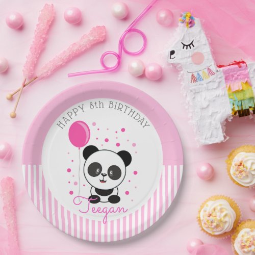 Cutie Pink Panda Birthday Paper Plates