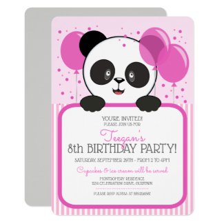 Cutie Pink Panda Birthday Party Invitations