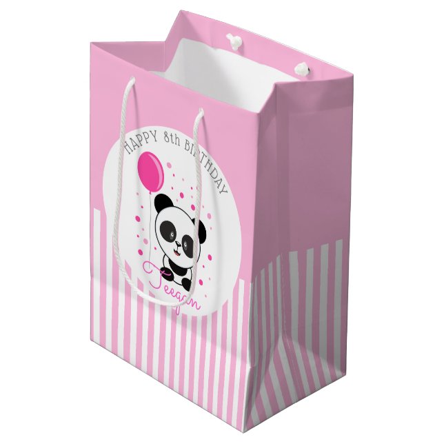 Cutie Pink Panda Personalized Birthday Medium Gift Bag (Front Angled)