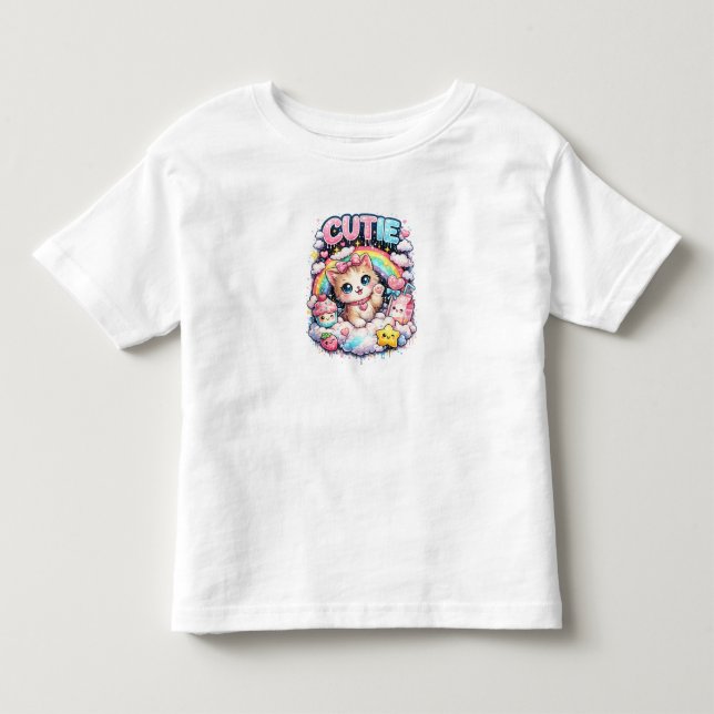 Cutie Rainbow Kitty Adorable Kawaii Toddler tee (Front)