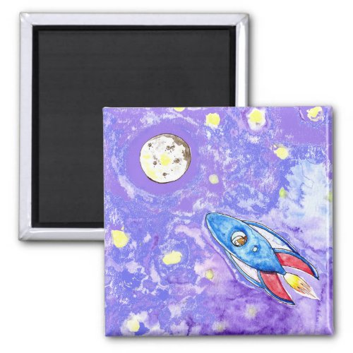 Cutie Rocketing to the Moon painting Magnet