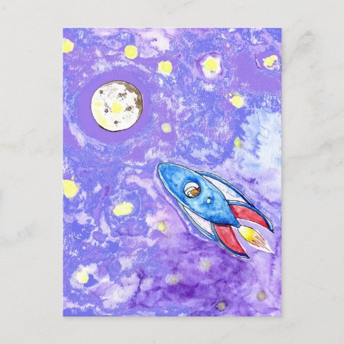 Cutie Rocketing to the Moon painting Postcard