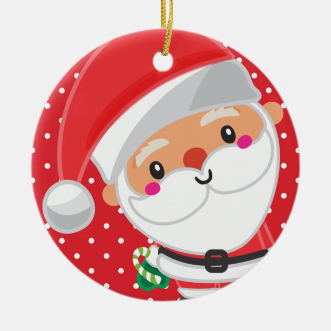 Cutie Santa Personalized Kids Christmas Ceramic Ornament (Front)