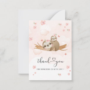 Cutie Sloth Pink Flowers Watercolor baby shower t Note Card