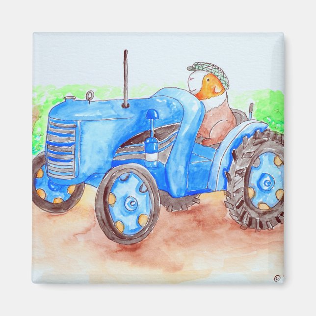 Cutie the Farmer Guinea Pig Painting Magnet (Front)