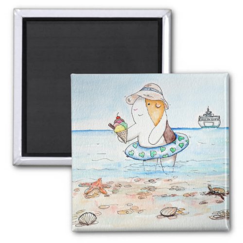 Cutie the Guinea Pig at the Seaside Painting Magnet