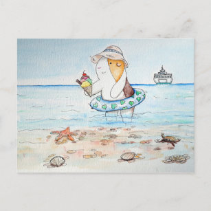 Cutie the Guinea Pig at the Seaside Painting Postcard