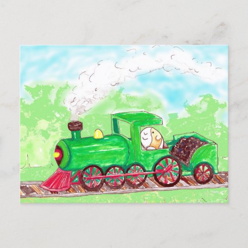 Cutie the Guinea Pig Driving a Train Painting Postcard