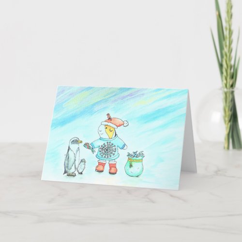 Cutie the Guinea Pig Giving Christmas Gifts Holida Holiday Card