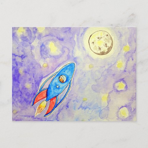 Cutie the Guinea Pig Rocketing to the Moon Postcard