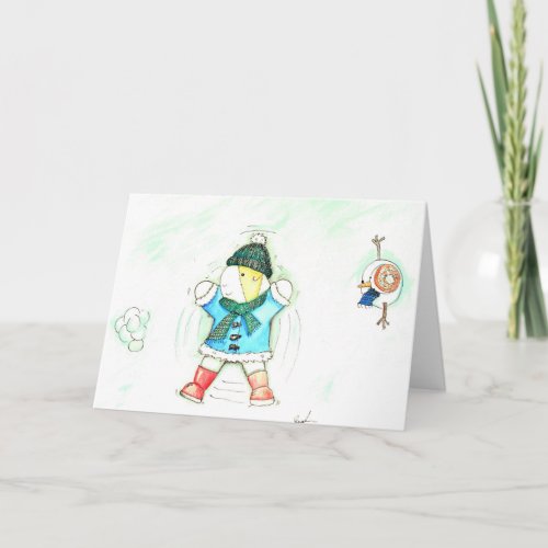 Cutie the Guinea Pig Snow Angel Painting Card