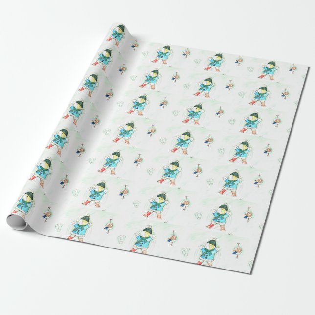 Cutie the Guinea Pig Snow Angel Painting Wrapping  Wrapping Paper (Unrolled)