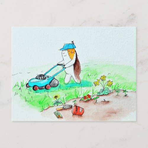 Cutie the Guinea Pig the Gardener Painting Postcard