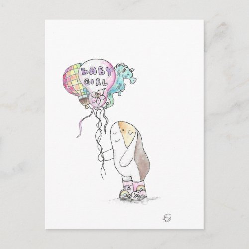 Cutie the Guinea Pig with Baby Girl Balloons Postcard
