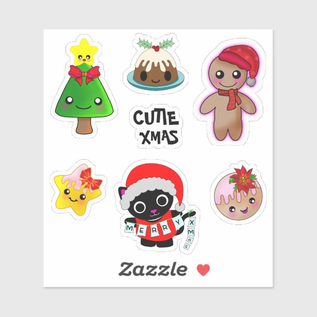 Cutie Xmas Cat Friendship Gingerbread Man Stars Sticker (Sheet)