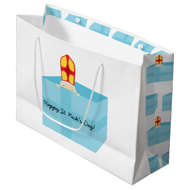 Cutieful Kids Art Funny St. Nicholas Sinterklaas Large Gift Bag (Front Angled)