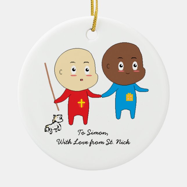 Cutieful Kids Art St. Nicholas Cute Twin Babies Ceramic Ornament (Front)