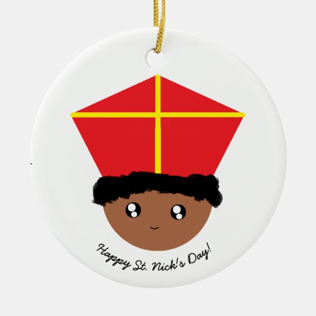 Cutieful Kids Art St. Nicholas Miter Zwarte Piet Ceramic Ornament (Front)