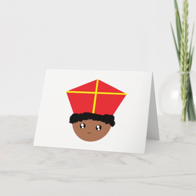 Cutieful Kids Art St. Nicholas Miter Zwarte Piet Holiday Card (Front)