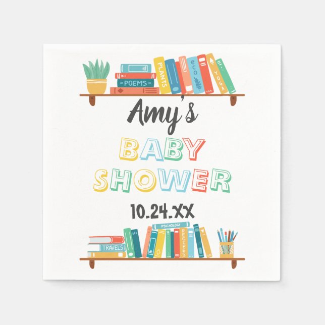 Cuties Book Nerd Themed Background Baby Shower Napkins (Front)